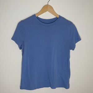 a new day | Blue Short Sleeve Cropped T-Shirt | Small